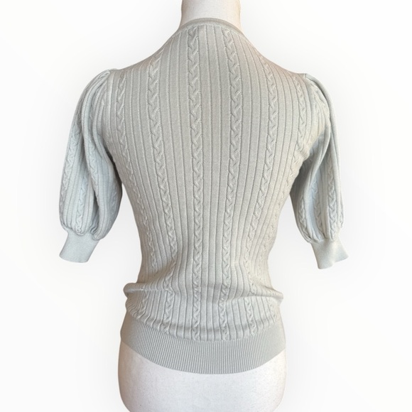NWT Elie Tahari 3/4 Puff Sleeve CableKnit Sweater XS Spring Casual Neutral Muted - Picture 3 of 6